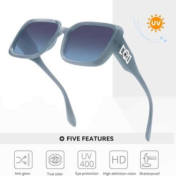 Oversized Square Polarized Sunglasses for Women Retro Luxury Shades - Picture 1 of 6